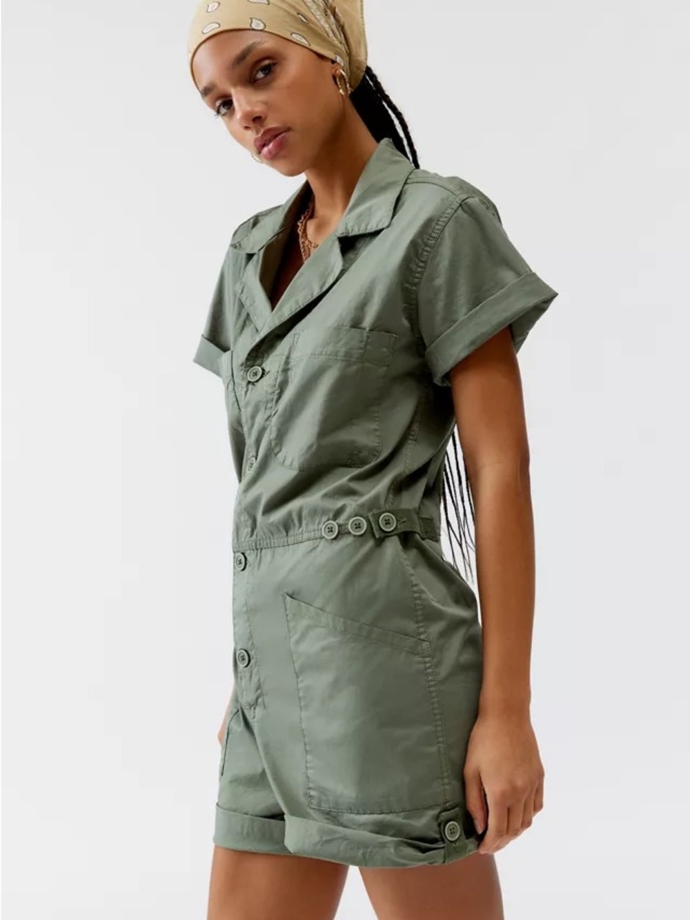 Pistola Parker Olive Green Short Sleeve Utility Romper